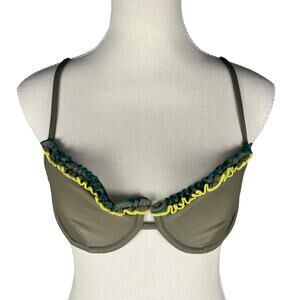 Something Navy Olive Ruffle Underwire Bikini Top M Coastal Chic Quiet Luxury